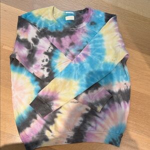 MOTHER Tie-Dye Crewneck Sweater - Blue, Yellow, Purple, Black